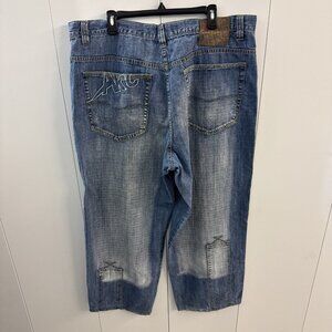 VTG Akcess Mens Jeans Denim Embroidered Patch Wide Baggy Y2K 90s Size 42X32